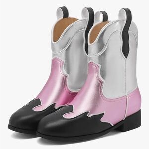 Kids Western Cowboy Boots Metallic Pink Silver Black Toddler Size 9 NEW